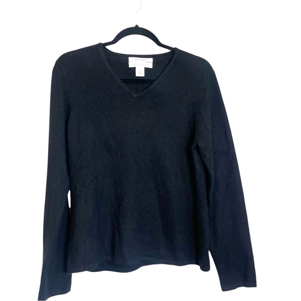 Pursuits LTD Black Cashmere Sweater V Neck minimalist Large Capsule Wardrobe